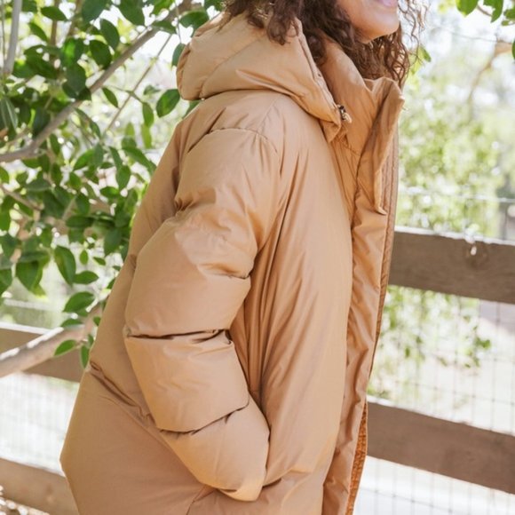 Jenni Kayne Womens S Dark Khaki Puffer Jacket NWT Feather Down Removable Hood - Picture 3 of 13